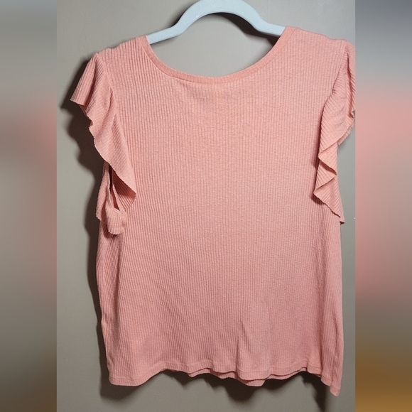 BP XL fluttered sleeve ribbed knit peachy orange salmon textured cotton/rayon t - Picture 2 of 5